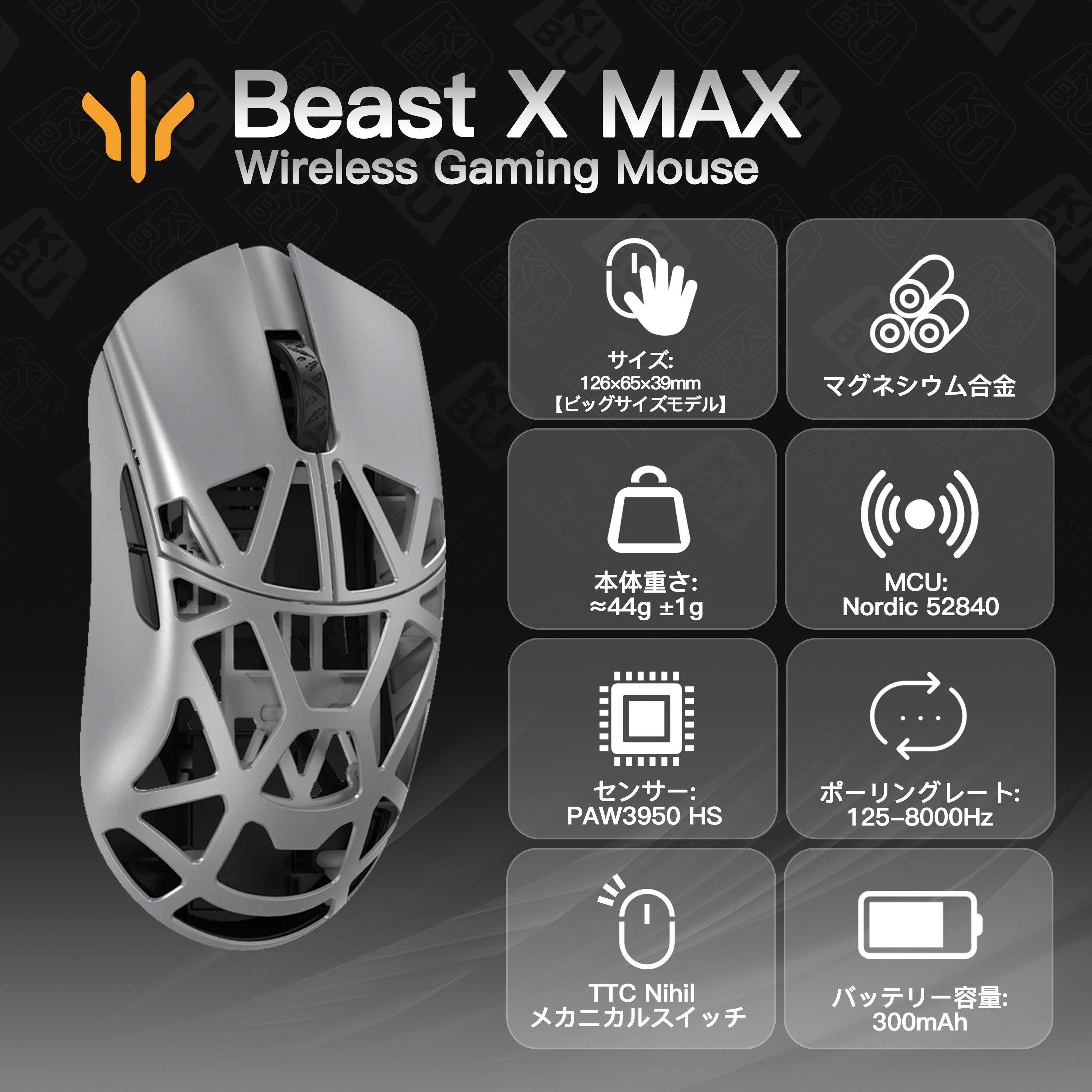 WLMOUSE Beast X Max(サイド穴なし)【ゲーミングマウス】