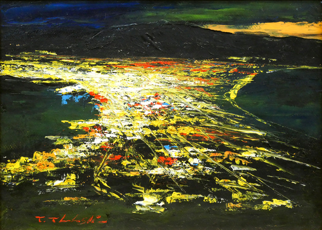 高橋哲夫「函館夜景」油絵・F4号 絵画買取・販売の小竹美術