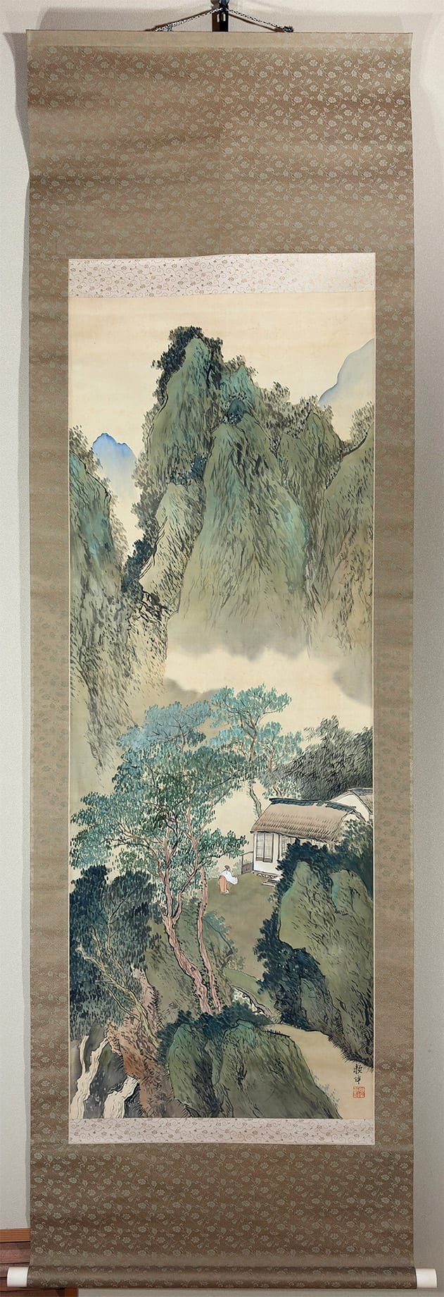 ③②ビンテージ 水墨 水彩画 掛け軸 清晖在銘 日の出&鳥