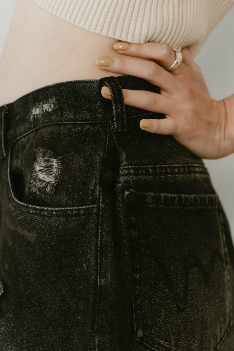 damage denim pants(unisex)/blackwhite | KNUTH MARF