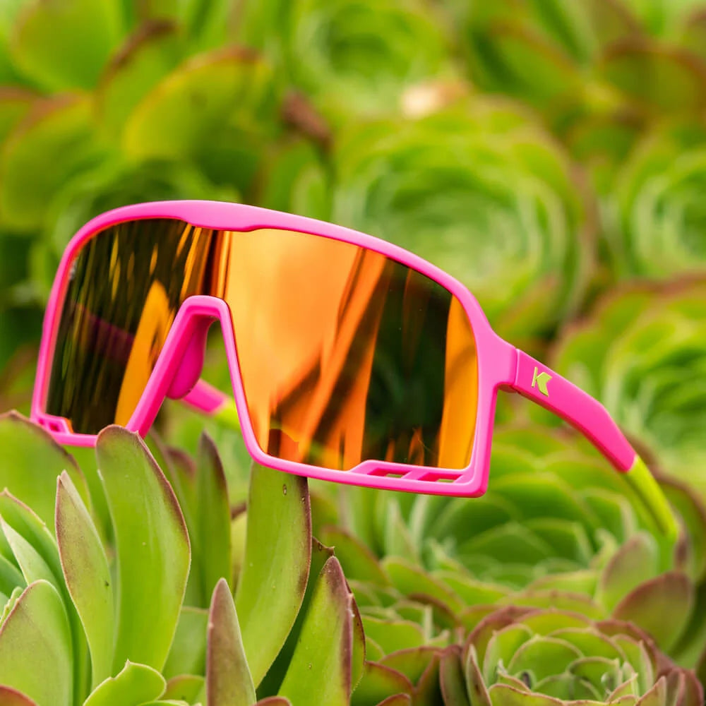 Pink Wraparound Shield Sport Sunglasses w/ a Non-Polarized Orange Lens
