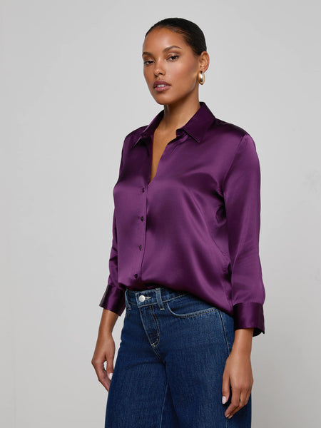Dani Silk Blouse in Medium Violet | L'AGENCE