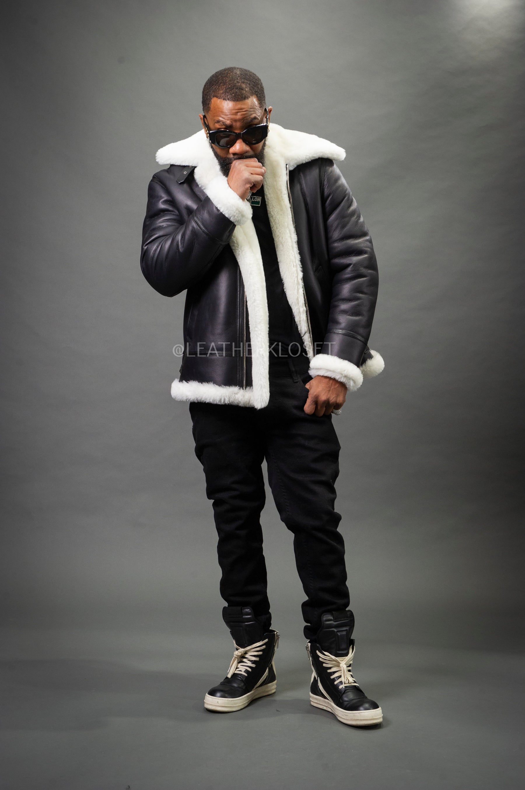 Men's B-3 Bomber Classic Sheepskin Shearling [Black/White