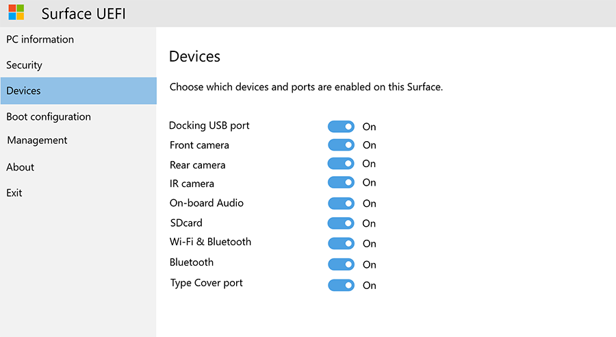 Surface UEFI の設定の管理 - Surface | Microsoft Learn