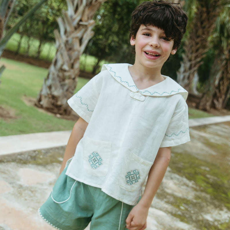 D1】Lali Kids（ラリキッズ）2026SS Sailor Shirt in Antique White
