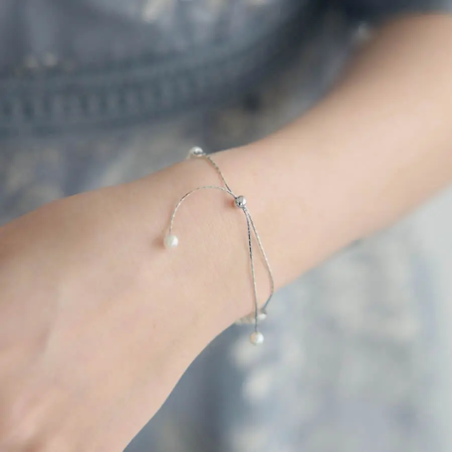 シルバーのパールスライドチェーンブレスレット | MUK | G-9090 | 結婚