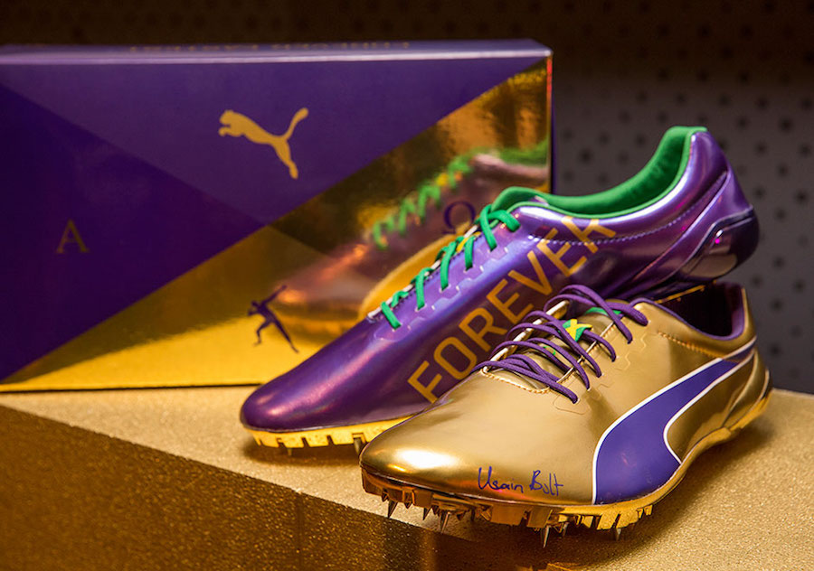 ウサイン・ボルト 世界陸上2017での着用スパイク PUMA 紫と金