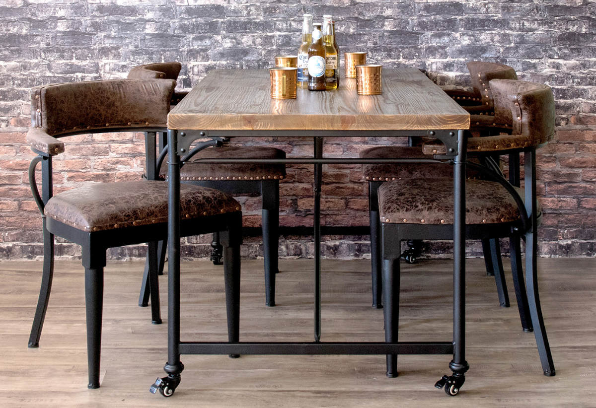 チェア 座面高50cm レザー調 ヴィンテージ加工 スタッズ 肘掛け