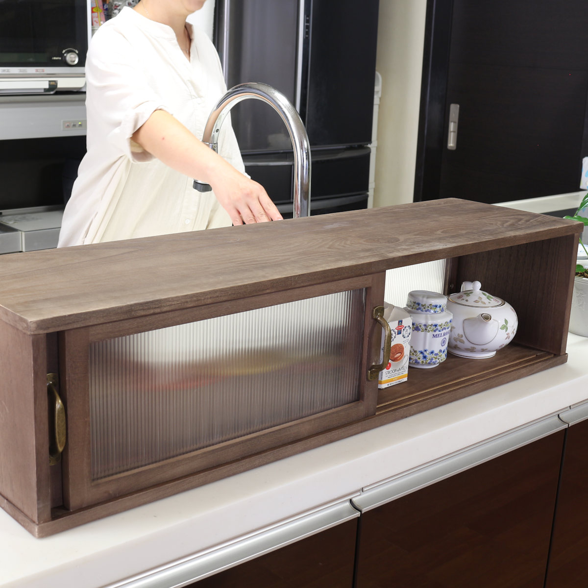 カウンター上収納 アンティーク風 カウンター上収納庫 幅90cm キッチン
