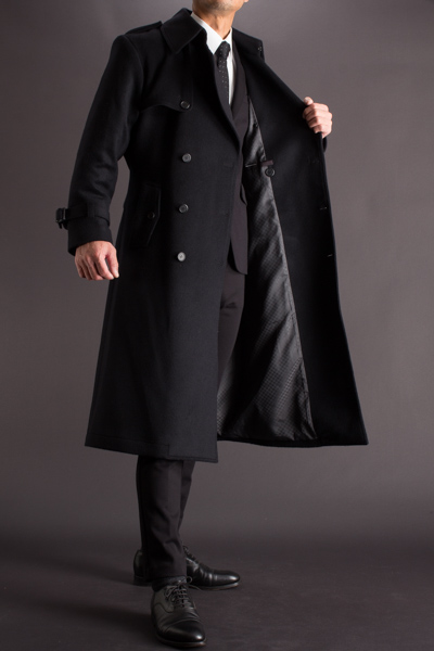 ロングコート着丈長め、着丈120cm トレンチコート ダブル メルトン