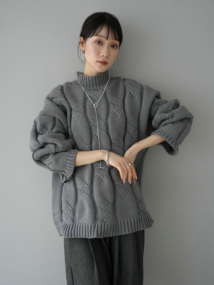 予約]ポリエステルケーブルオーバーニット/グレー – Lumier