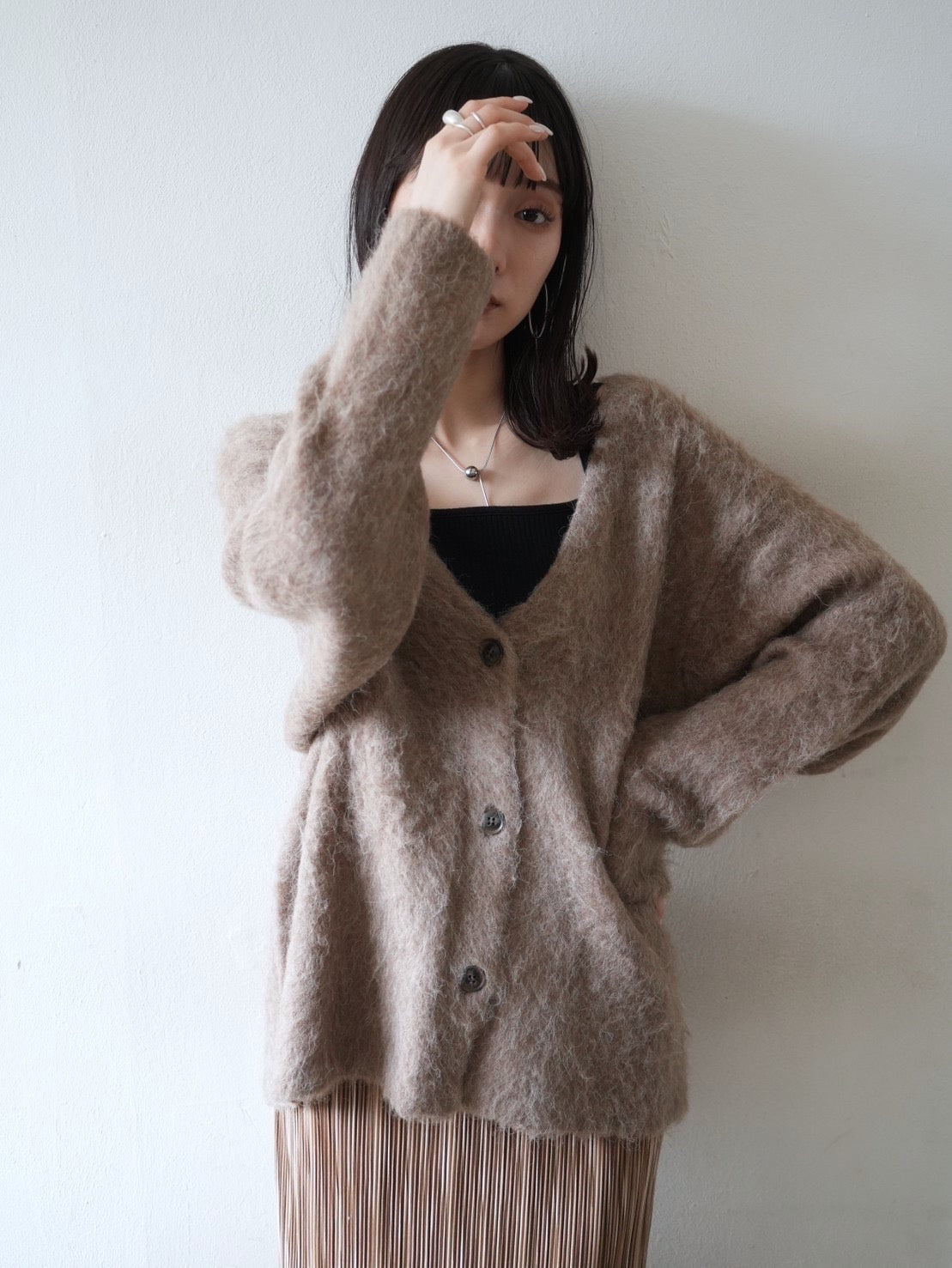 予約]モヘアニットカーディガン/モカ – Lumier