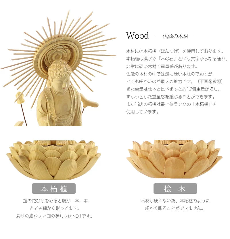 本柘植仏像 上彫り 八角台座 東立弥陀【浄土真宗大谷派】 | 本尊・脇侍