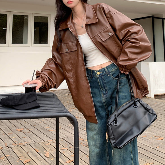 フェイクレザーオーバーサイズジャケット – maiare