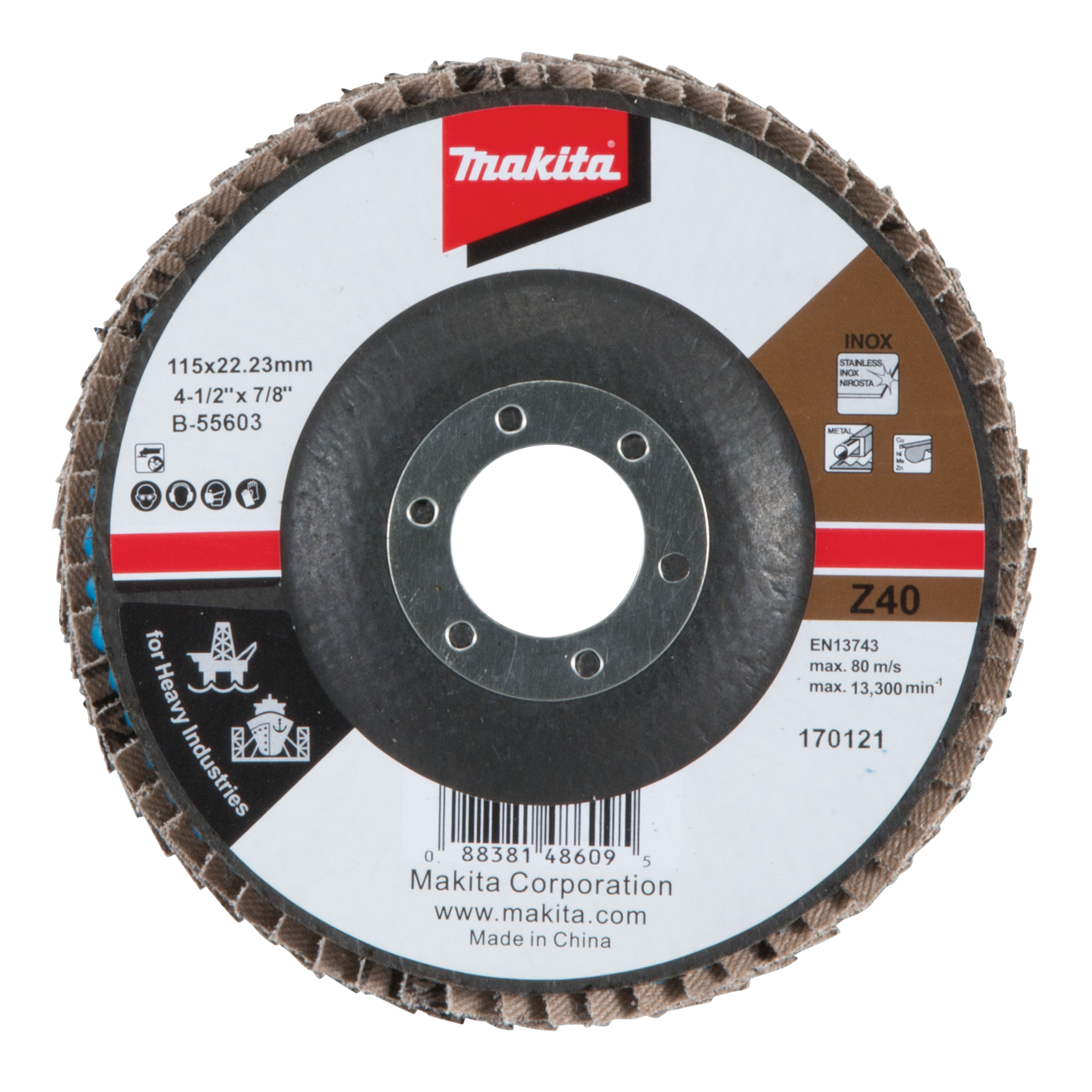 Flap Disc 115 x 22.23 mm, Z40, INOX | B-55603 – Makita