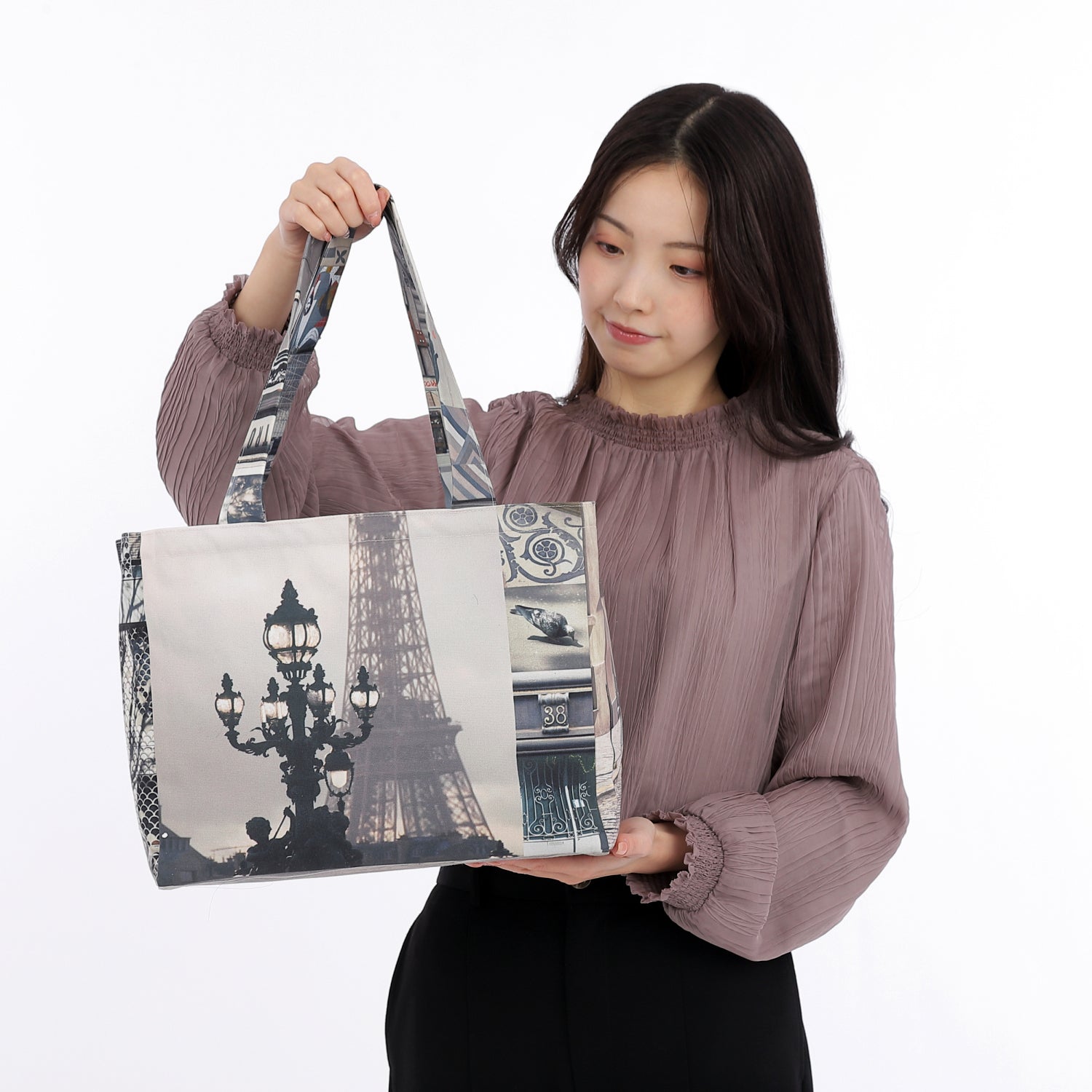 パリ柄】パリ・カラーバッグ grey（グレー） | マロンブイー – マロン