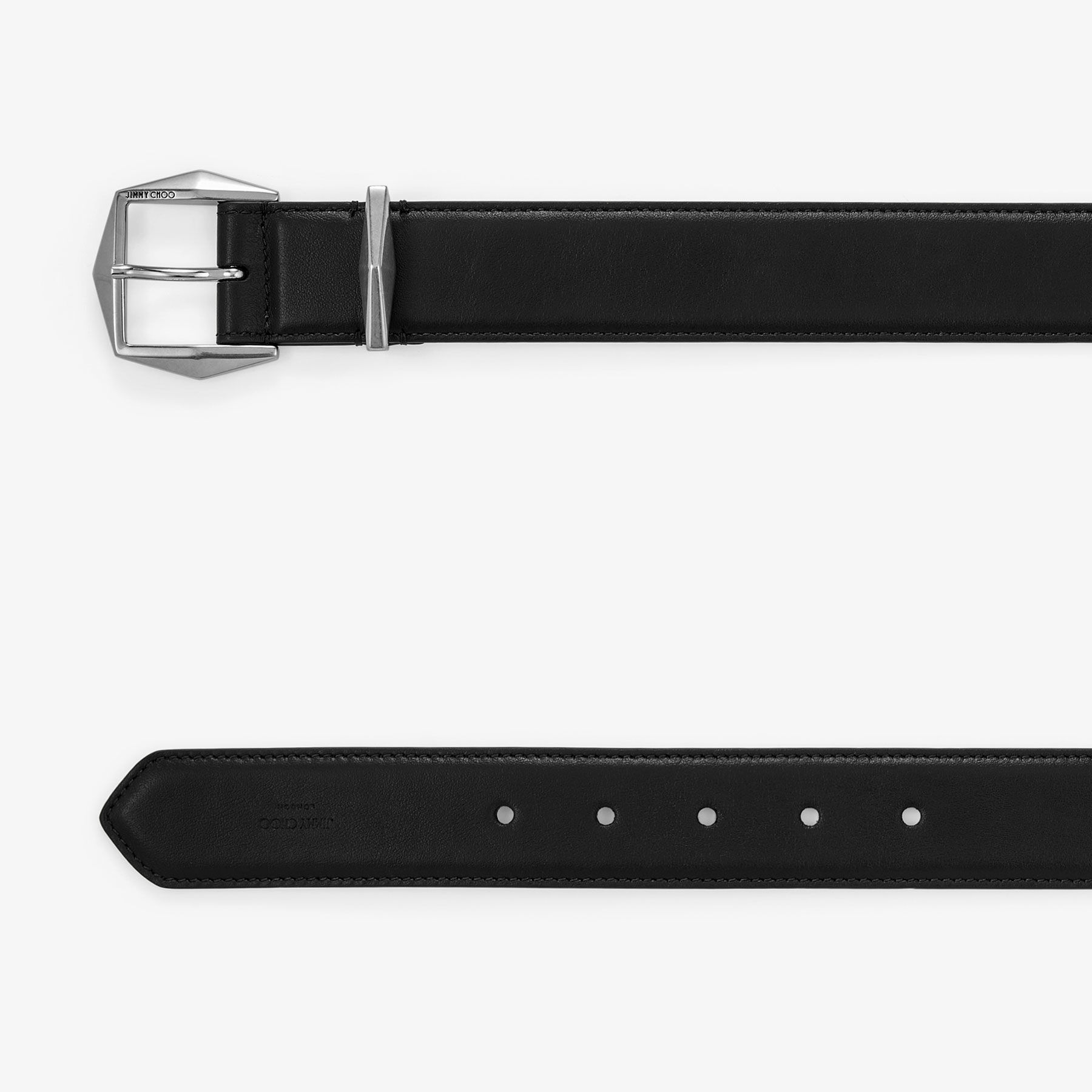 Diamond Buckle Belt M | Black Leather Belt | JIMMY CHOO