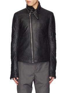 RICK OWENS | 'Mollino' slant zip leather biker jacket | Men | Lane