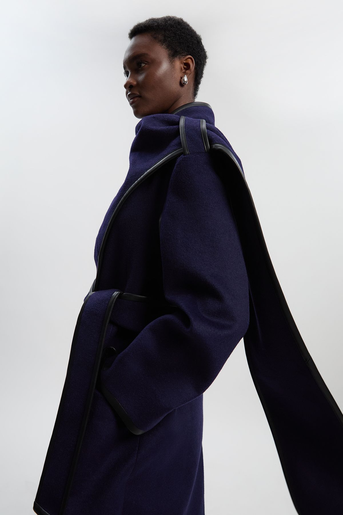 Jackets & Coats | Brushed Wool Pu Mix Scarf Neck Belted Tailored