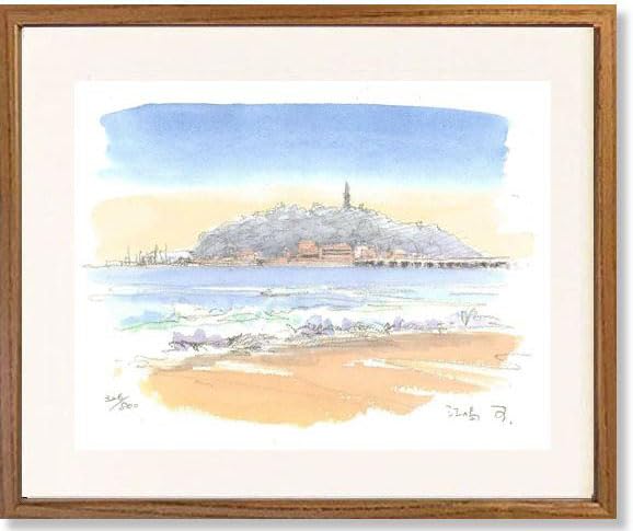 Amazon.co.jp: 絵画 鈴木新・江ノ島 版画 水彩 風景画 : ホーム＆キッチン