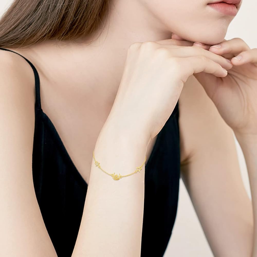 Amazon | YDD 14K 純金 星 月 ブレスレット 女性用 ゴールド スター
