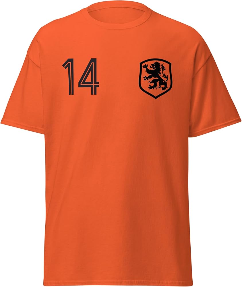 Cruyff 14 Netherlands Style Football T-Shirt (Orange, Regular,XL