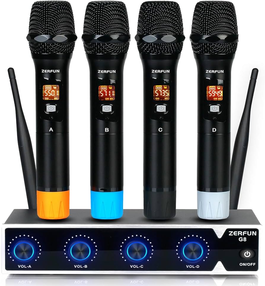 Amazon.com: ZERFUN Pro Wireless Microphone System 4 Channel, UHF