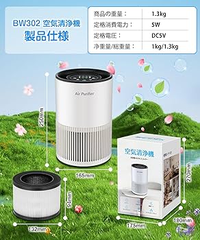 Amazon.co.jp: 空気清浄機 小型 【花粉対策&AI風速調整】360°循環浄化
