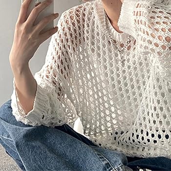 YZNLOQ Women Hollow Out Crochet Knit Tops,Summer See Through Crew