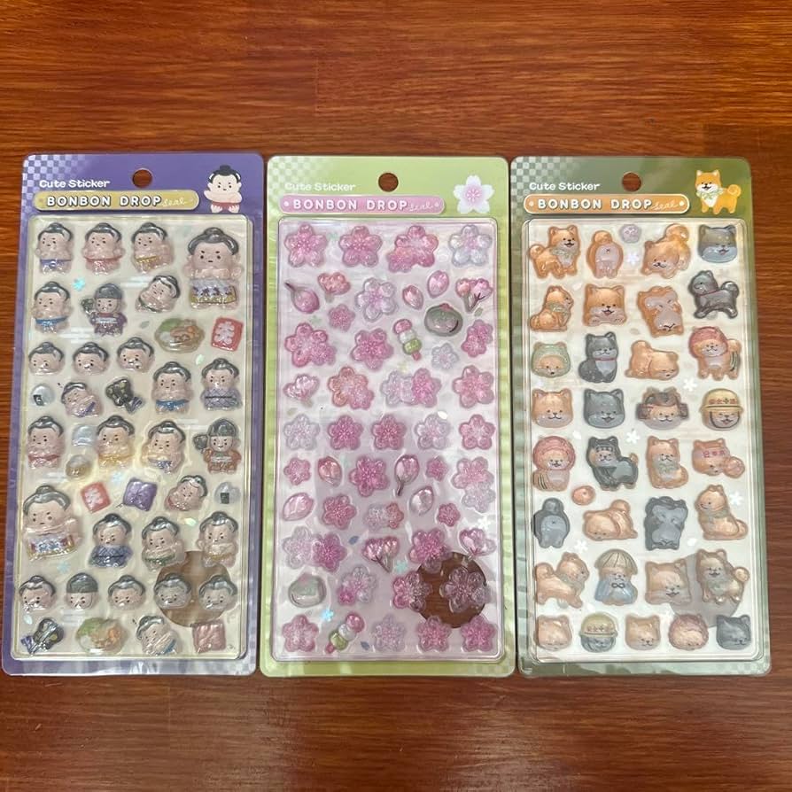Amazon | ボンボンドロップ シールセット 3種 柴犬 桜 相撲 和柄