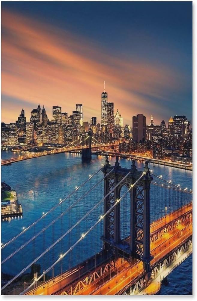 Amazon.co.jp: 絵画 ブルックリンブリッジの夜景インテリア 絵画