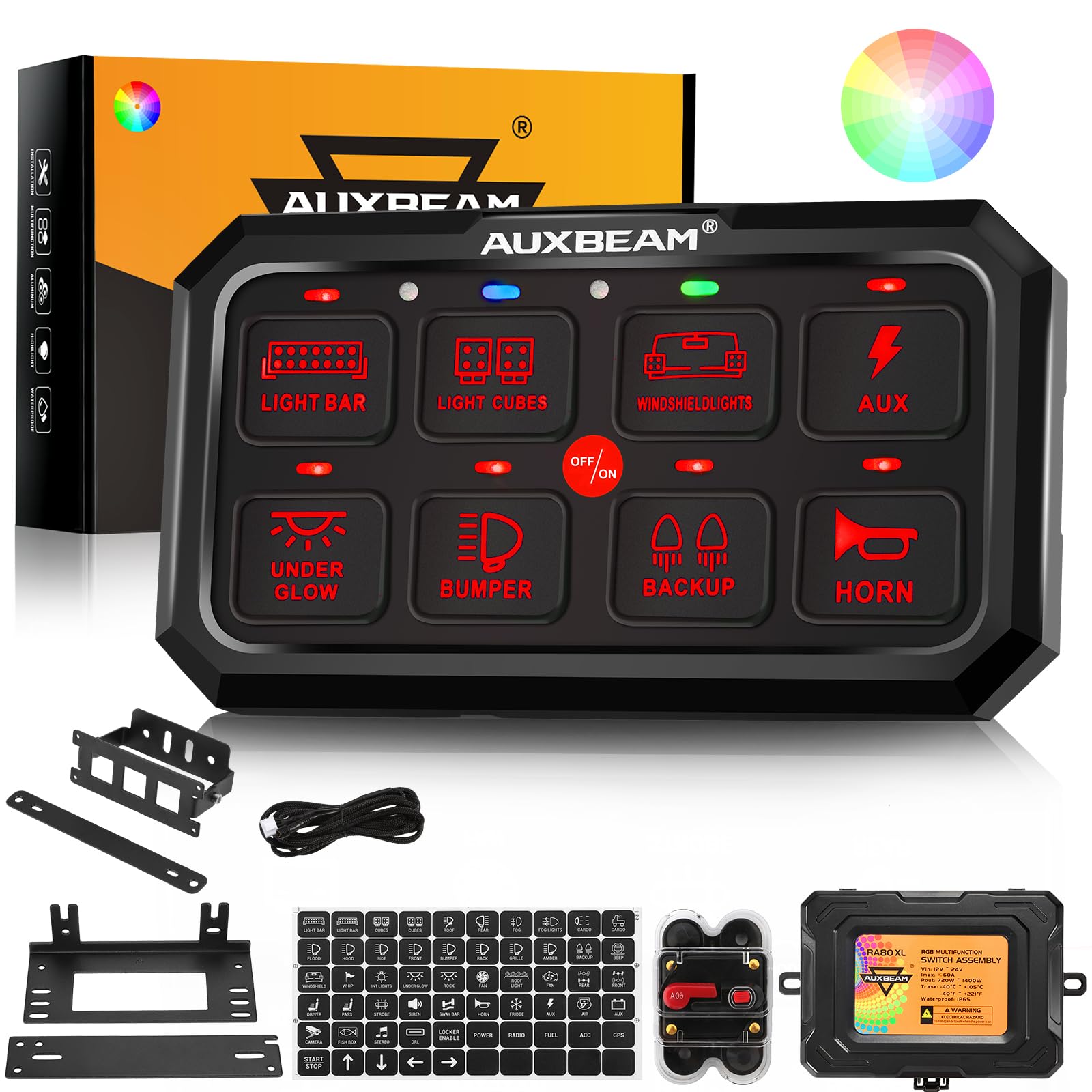 Amazon.co.jp: Auxbeam 8ギャングスイッチパネル RA80 XL RGB 5インチ