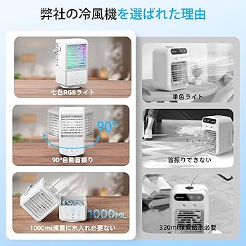 Amazon | WESKEY 冷風扇 冷風機 強力 静音 3段階風量 90°自動首振り
