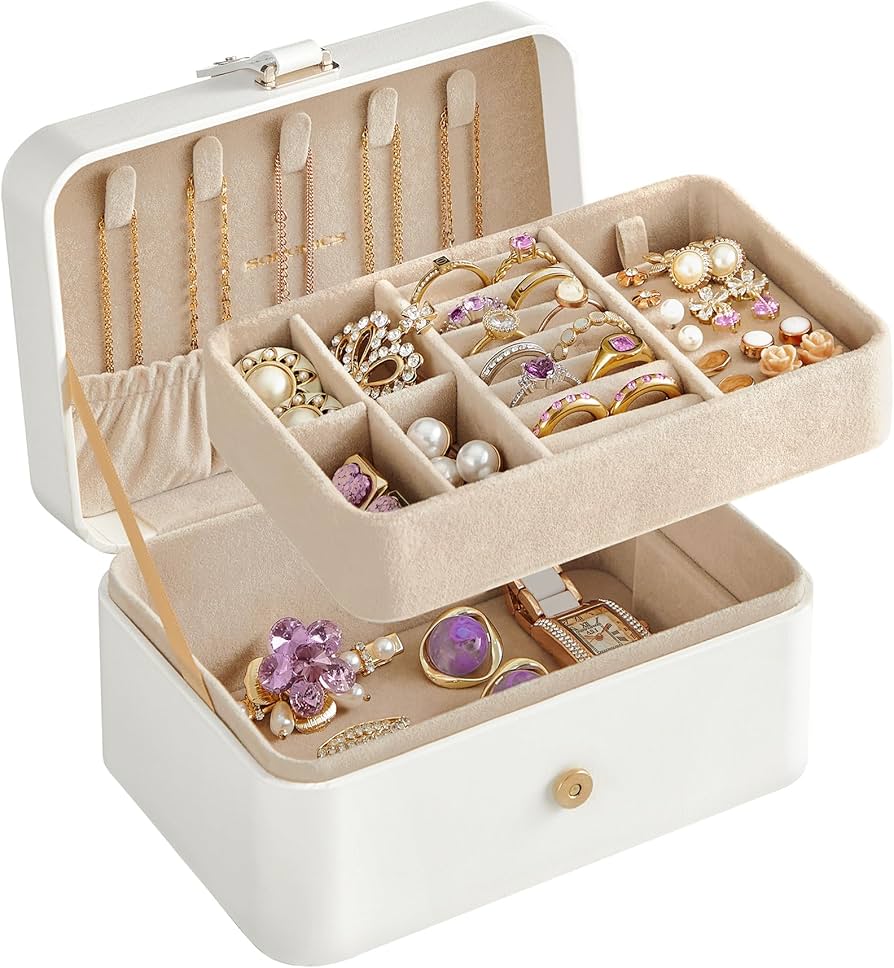Amazon.com: SONGMICS Jewelry Organizer Box, Travel Jewelry Case, 2