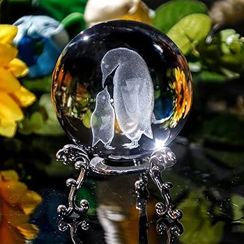 Amazon.co.jp: 3D クリスタルボール 母 子供 ペンギン 置物 ガラス