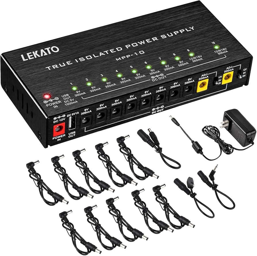 Amazon | ギターペダル電源 10個の絶縁DC出力 9V 12V 18V 300mA 500mA