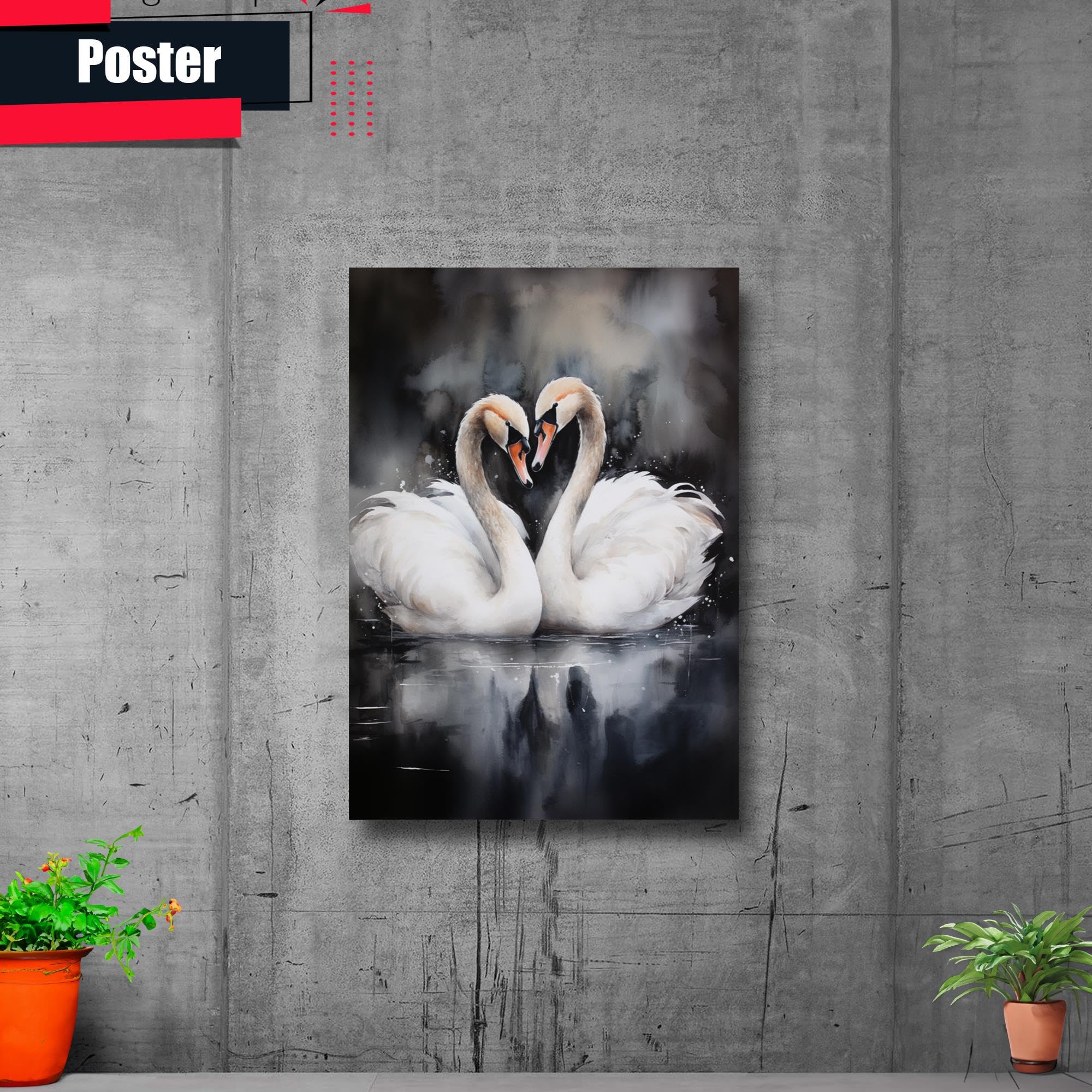 Amazon.com: Pair Of Swans, swan wall decor, Watercolor on White