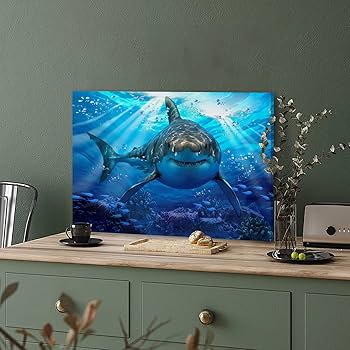 Amazon｜大型ウォールアート キャンバスプリント ポスター 巨大なサメ