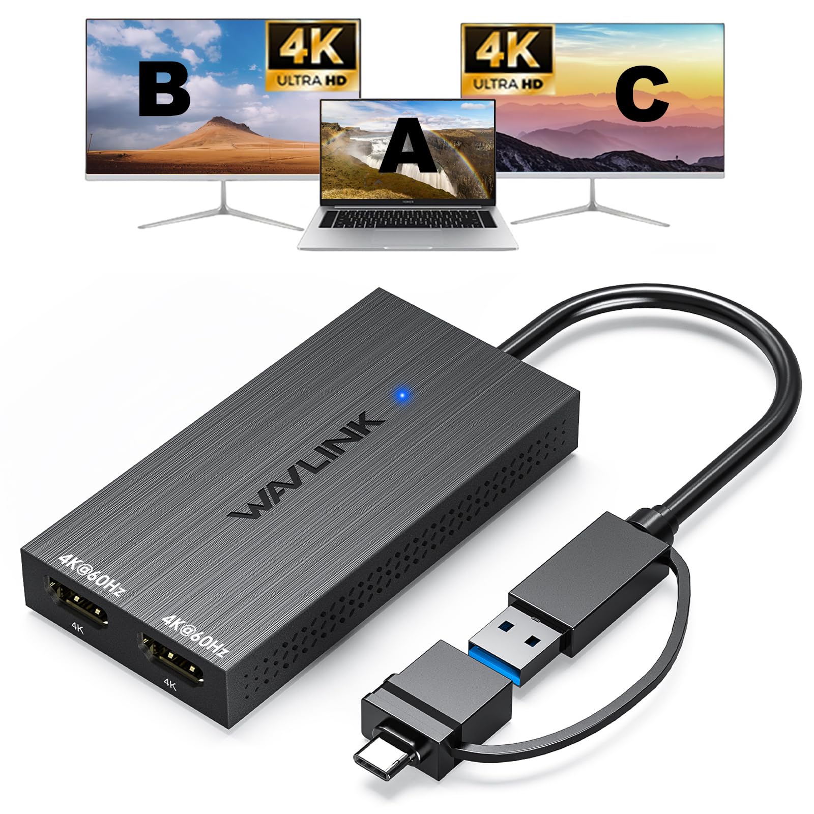 Amazon.com: WAVLINK USB 3.0 & USB C to Dual HDMI Adapter 4K@60Hz