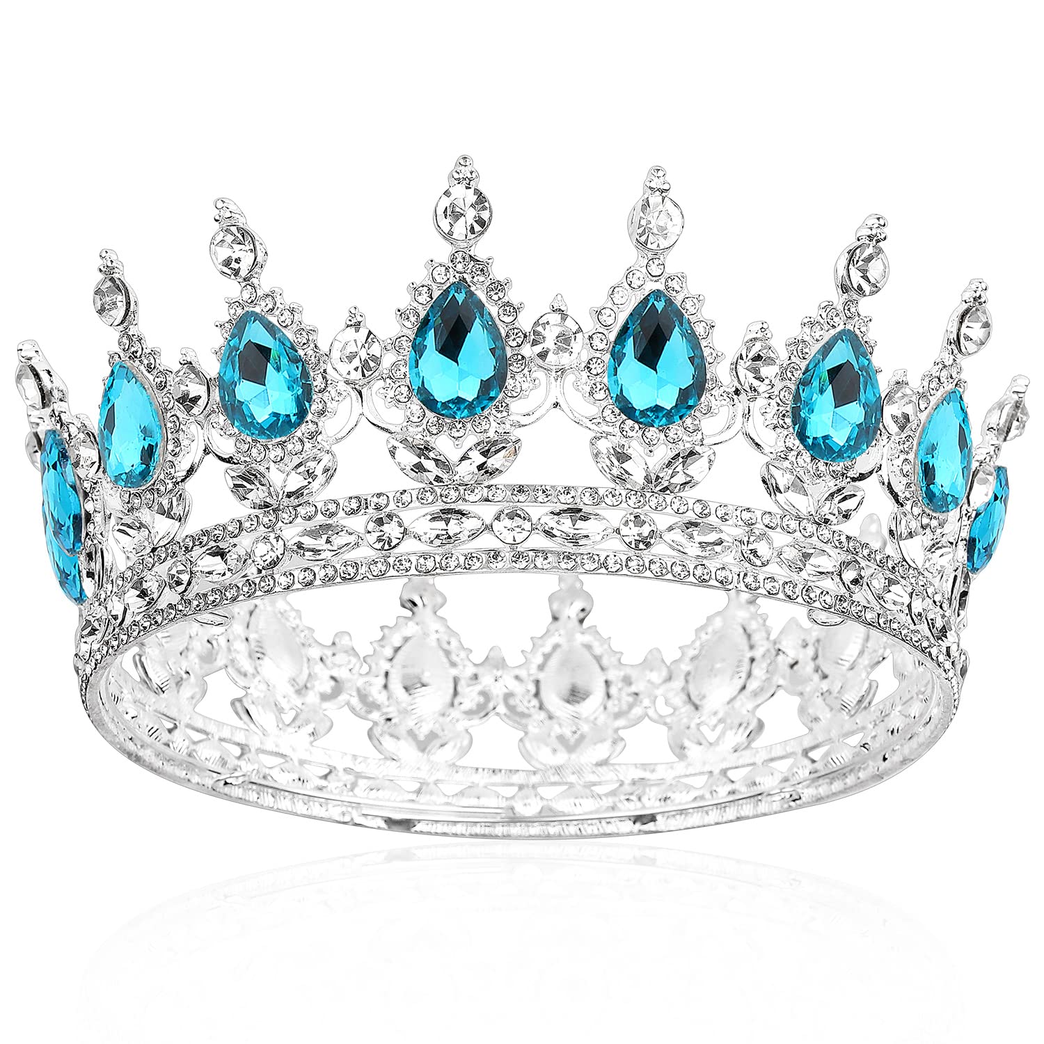 Amazon.com: COCIDE Silver Crown for Women Lake Blue Crystal