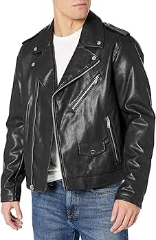 DKNY Men's Classic Asymmetrical Faux Leather Motorcycle Jacket at