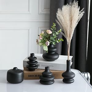Amazon.com: JOJUNO Black Bud Vases, Small Ceramic Vase Set of 5
