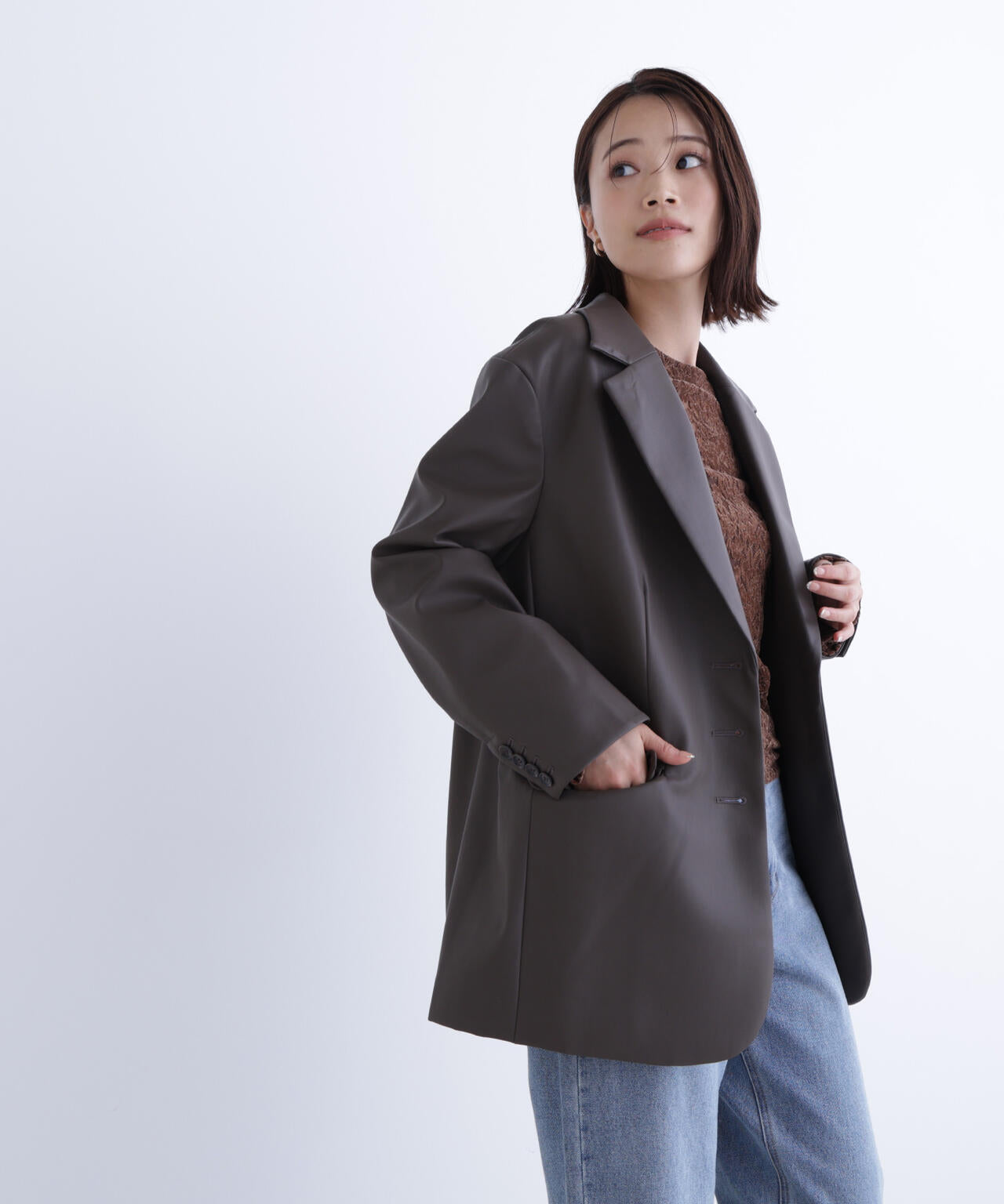 フェイクレザーシングルテーラードジャケット | NATURAL BEAUTY BASIC