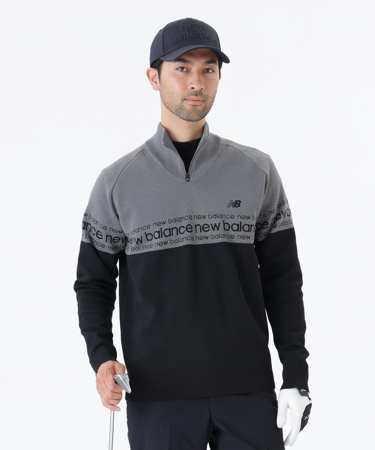 ロゴライン 軽量 ハーフジップ スタンド ニット プルオーバー (MENS