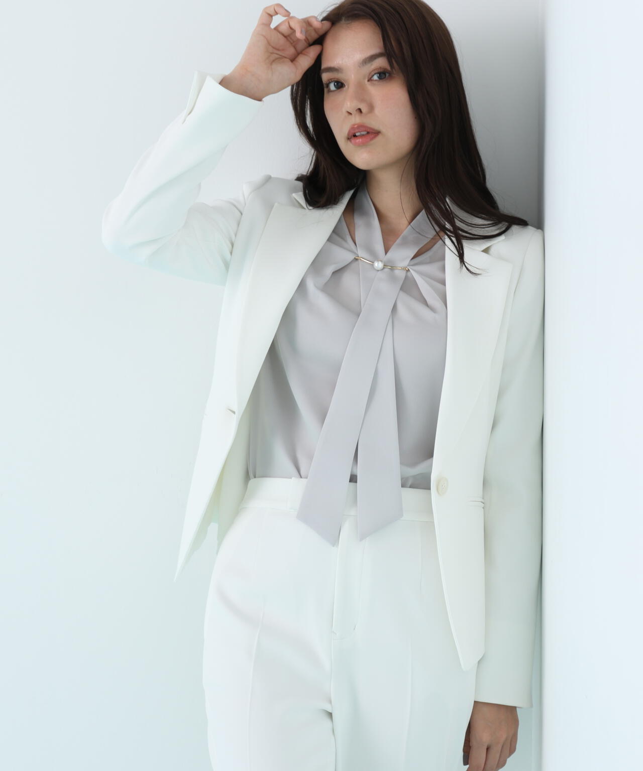 swivel ホワイトドット柄ジャケット ラッピングツイード Vカラー