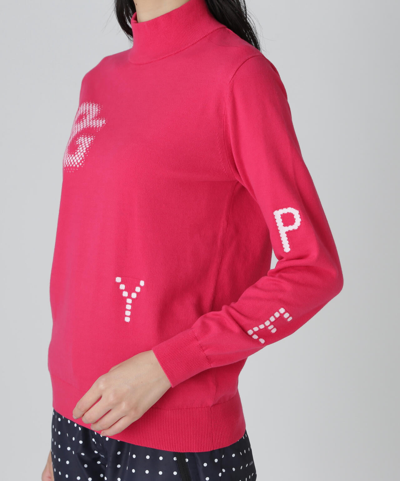 12G部分ジャガードカシミヤタッチコットンハイネックニットプル