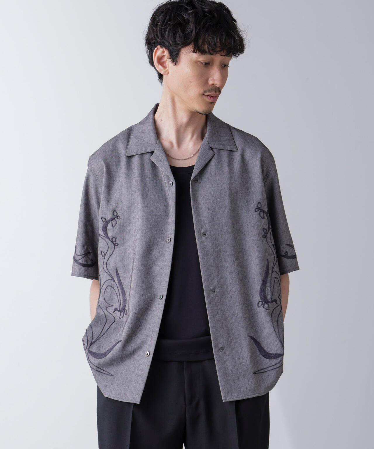 チェーン刺繍オープンカラーシャツ | NANO universe（ナノ・ユニバース