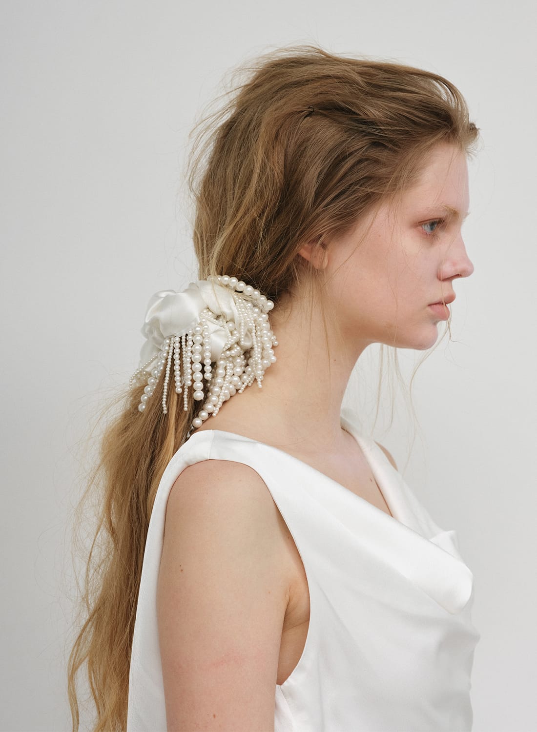 SILK BEADED FRINGE SCRUNCHIE|シルク ビーズド フリンジ シュシュ