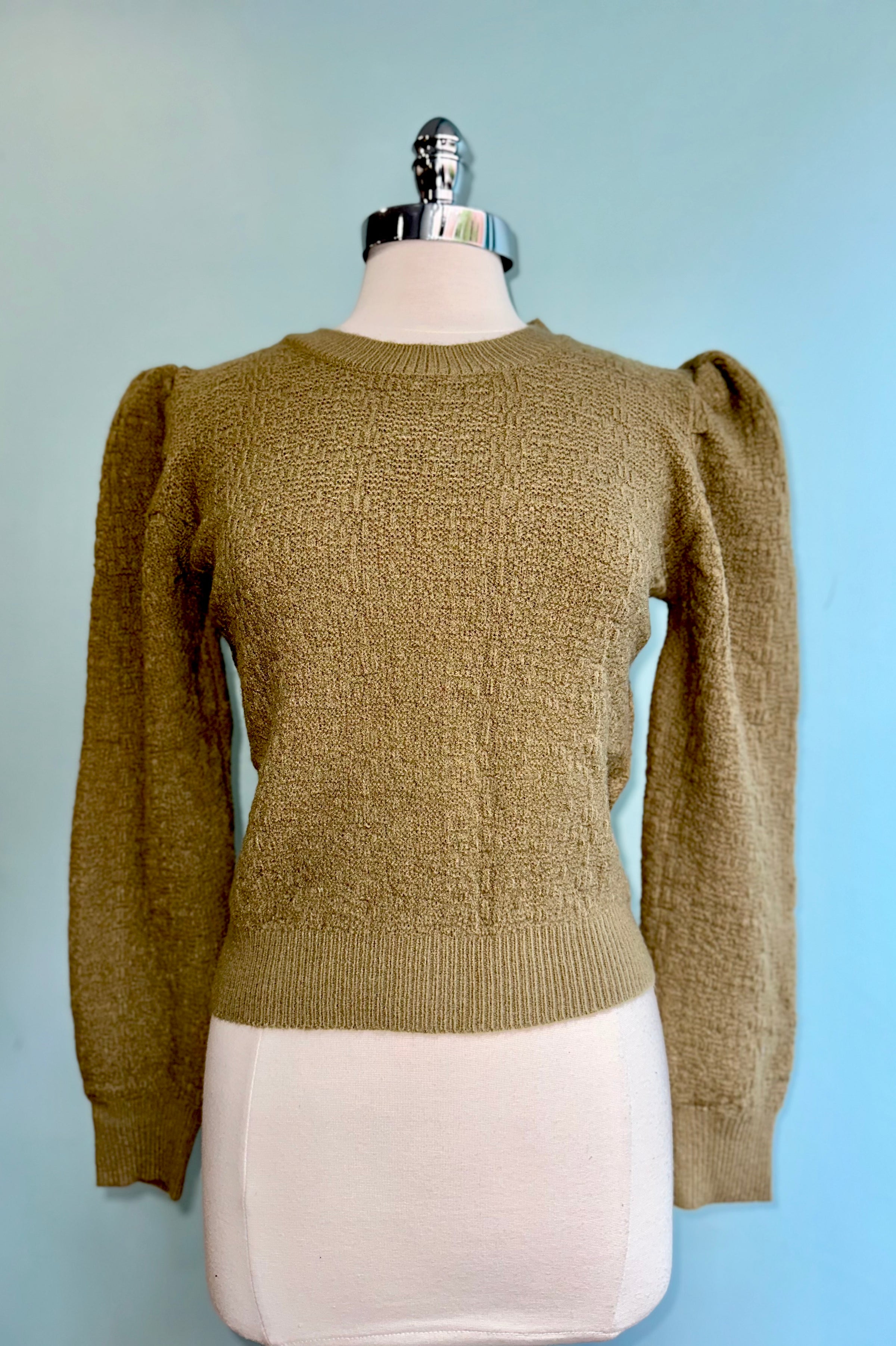 Structured Puff Sleeve Sweater in Khaki by Lili Sidonio – Modern