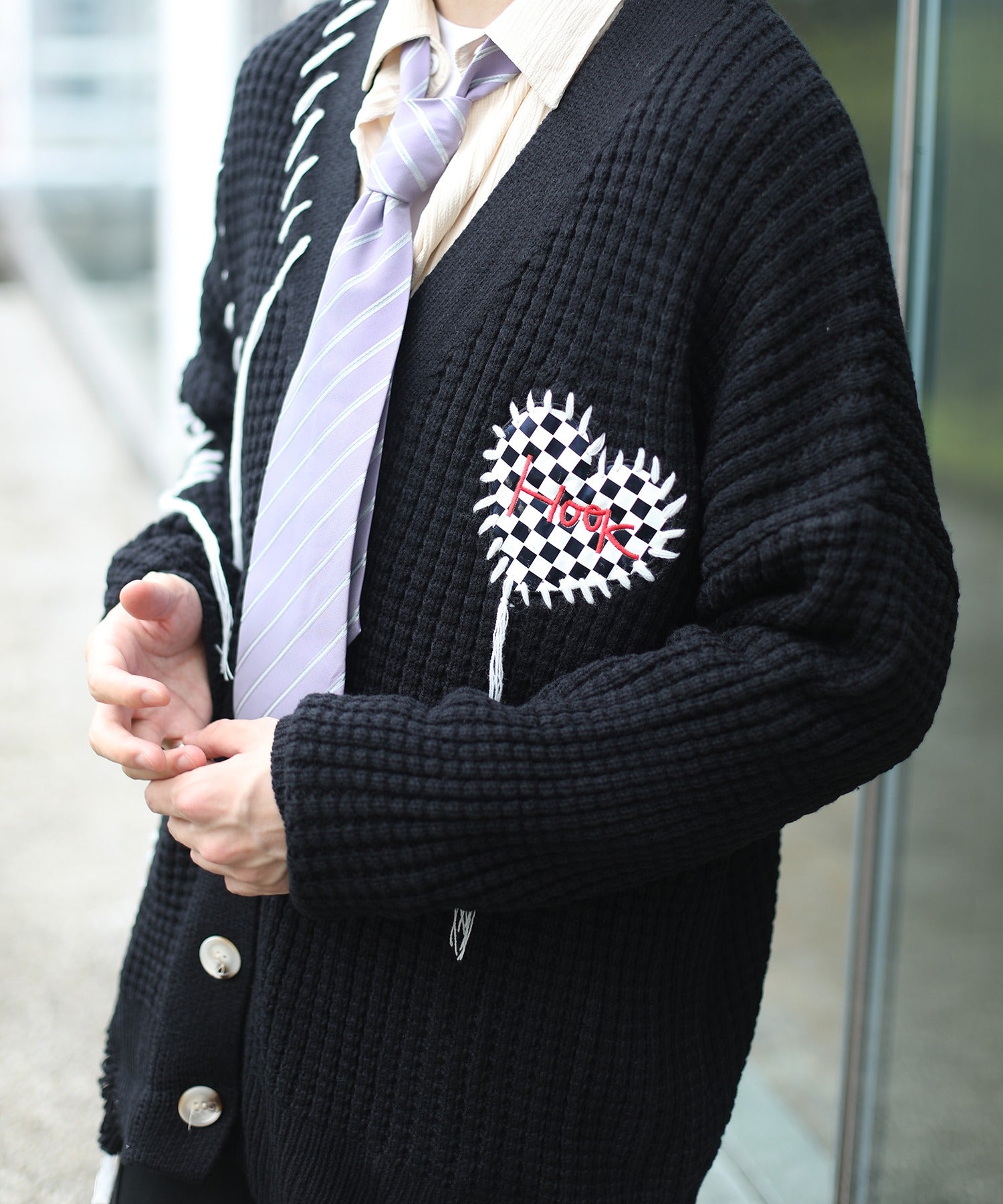 HOOK -original- 】ブロックチェックハートパッチ ワッフル編み